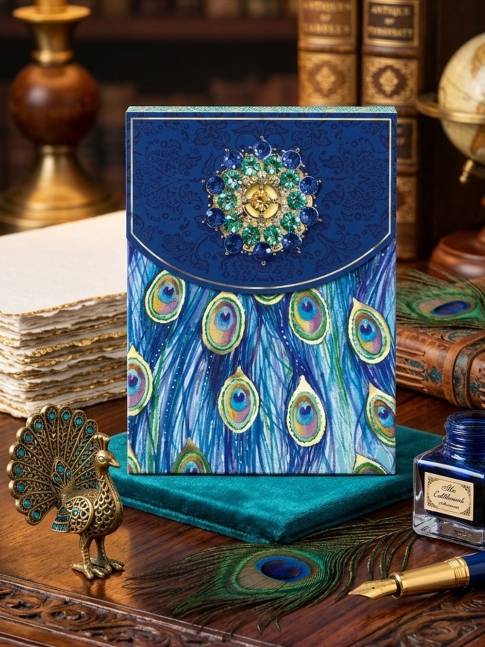 Punch Studio Emerald Peacock Gold Brooch Mini Notepad